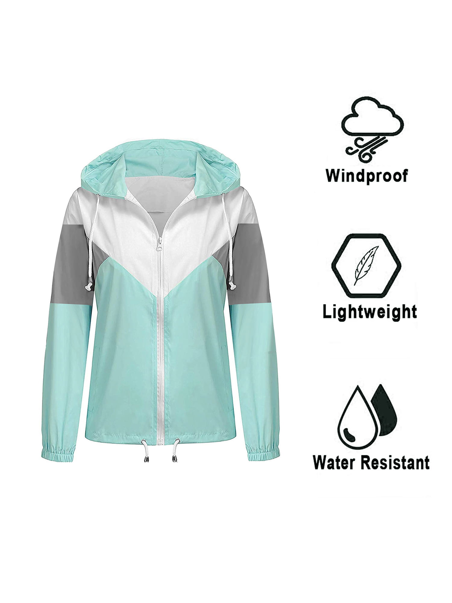 Nantersan Womens Windbreakers Light Weight Windproof Waterproof Raincoat Outdoor Hooded Outwear Jacket 