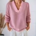 thumbnail image 2 of Women's Solid Color Casual Knit V Neck Loose Sweater, 2 of 6