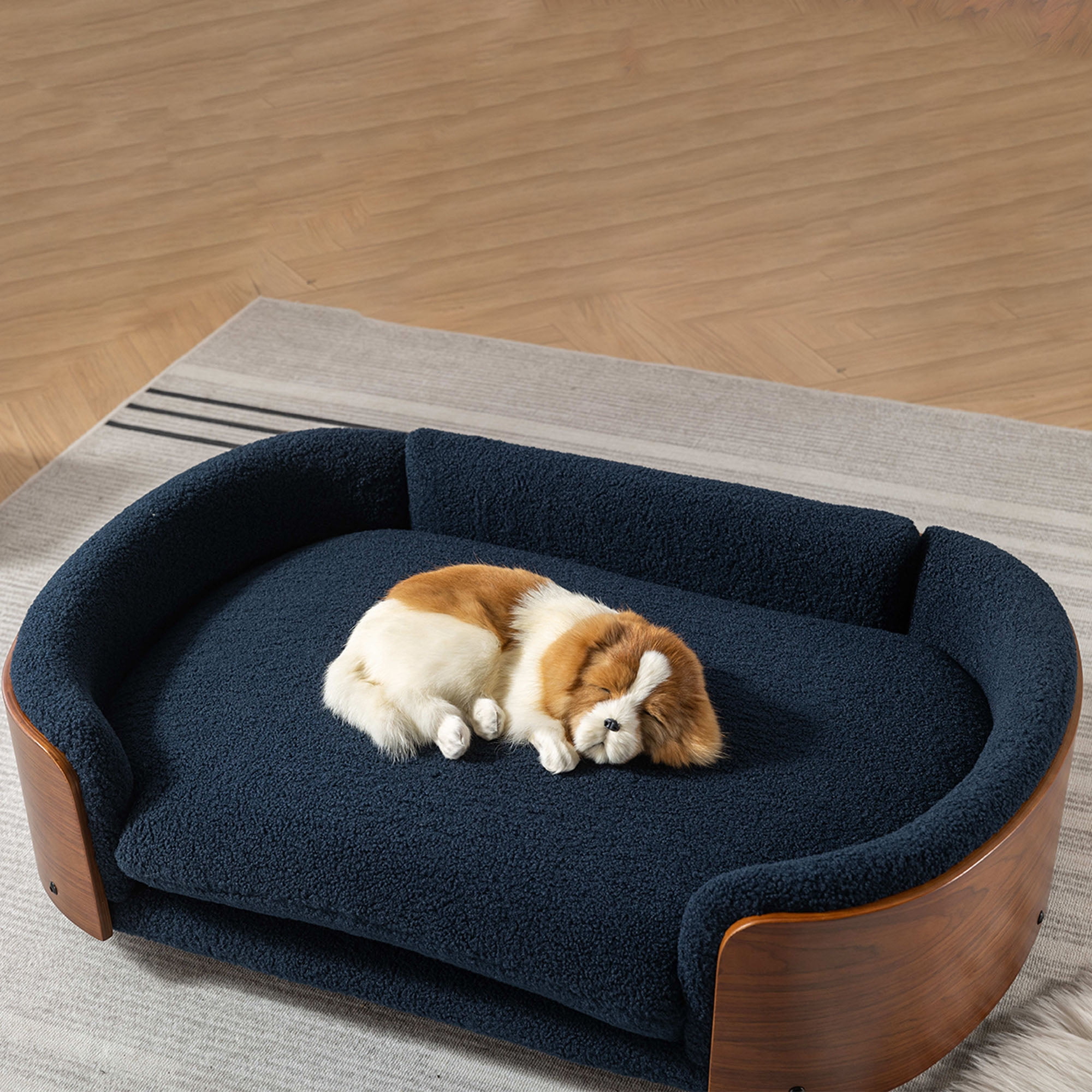 Pefilos 38" Elevated Pet Dog Bed with Solid Wood Legs and Walnut Bent Wood Back, Cashmere Cushion, Pet Sofa for Indoors Dogs, Dark Blue Pefilos 38" Elevated Pet Dog Bed with Solid Wood Legs and Walnut Bent Wood Back, Cashmere Cushion, Pet Sofa for Indoors Dogs, Dark Blue