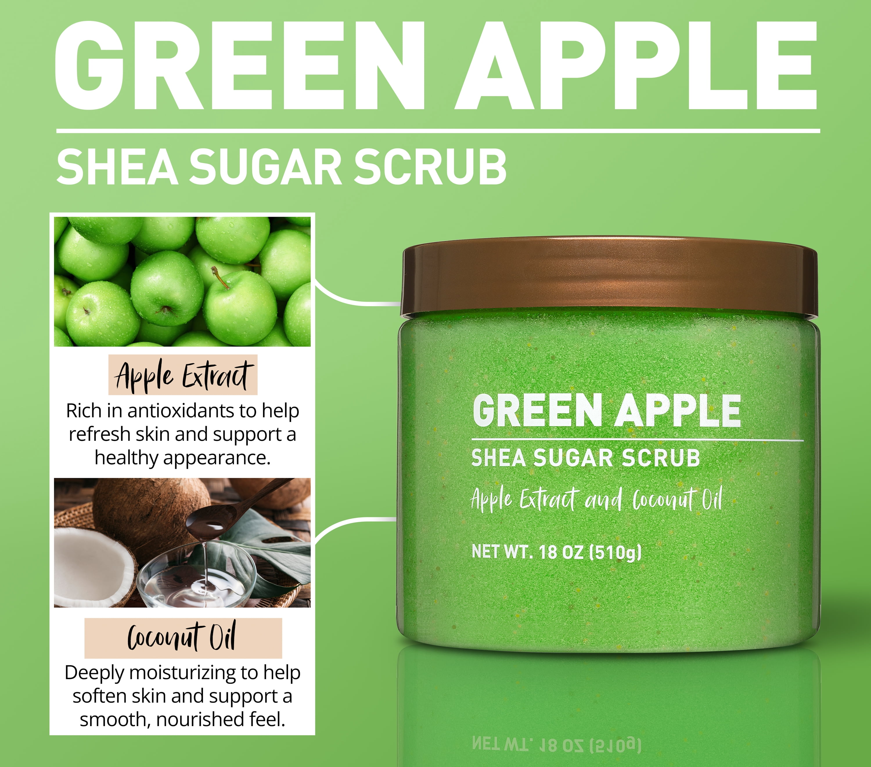 Shea Sugar Scrub, Green Apple, 18 oz