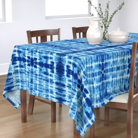 

Cotton Sateen Tablecloth 70 Square - Shibori Indigo Dye Midcentury Modern Tie Boho Print Custom Table Linens by Spoonflower
