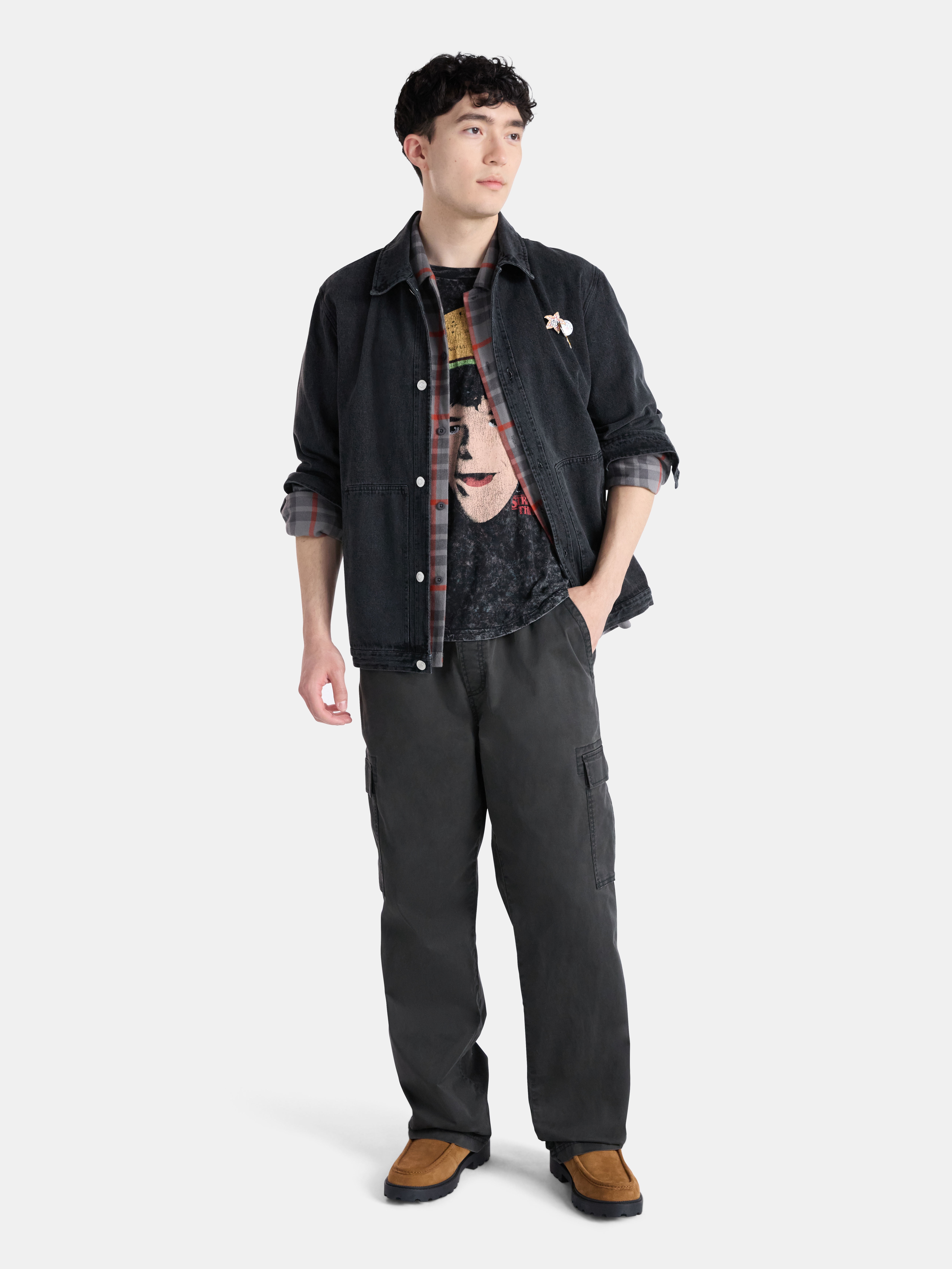 Netflix Stranger Things Hellfire Lives Fire Cotton Flannel from No Boundaries, Men's & Big Men's
