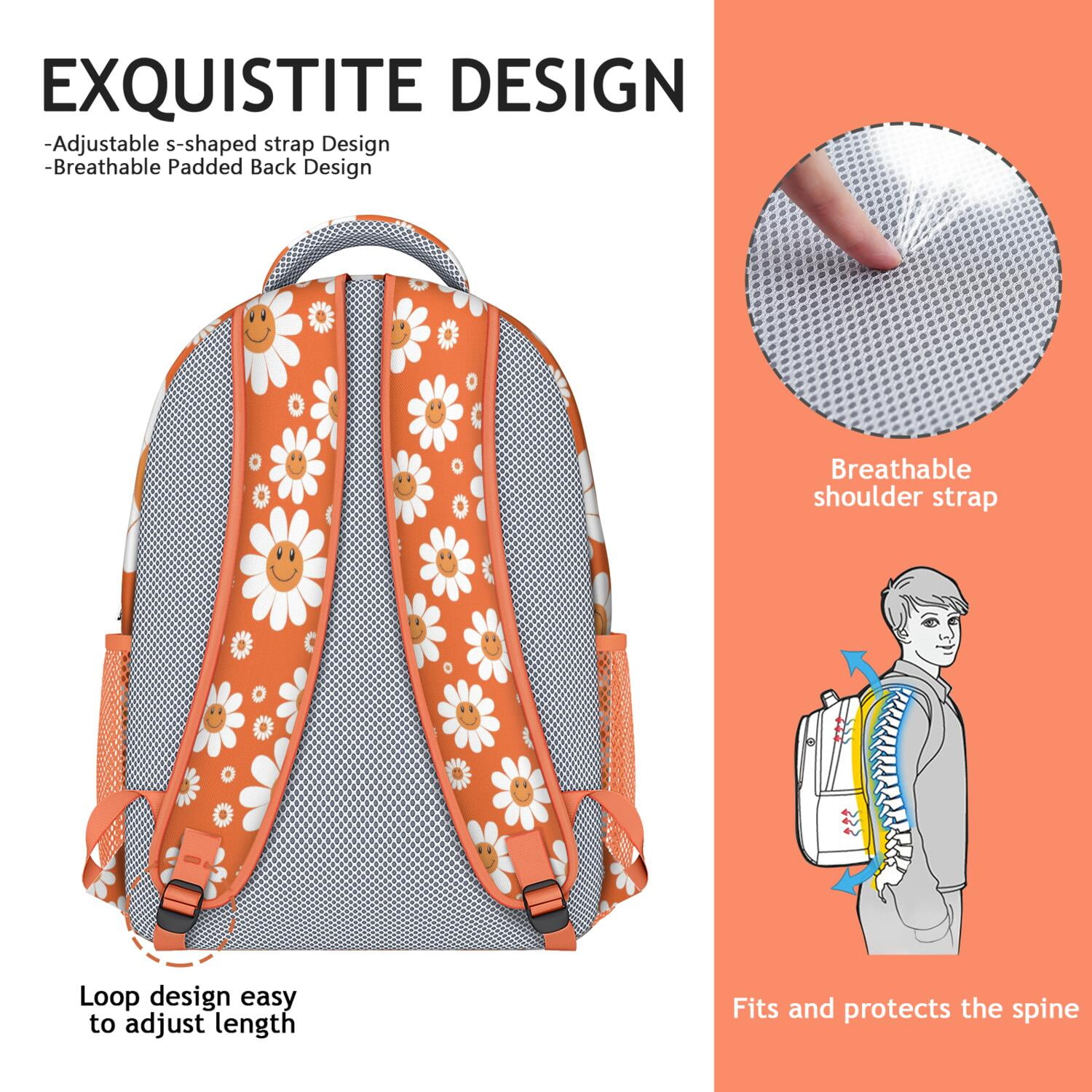 Floral Watercolor Daisy Artwork Backpack - Waterproof & Breathable for College Students
