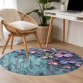 thumbnail image 4 of Round Rugs 4Ft, Purple Floral Round Area Rug Washable Indoor Throw Carpet, Vintage Cracked Wall Country Rustic Soft Non Slip Circle Rug for Kitchen Nursery Room Home Decor Aesthetic, 4 of 8