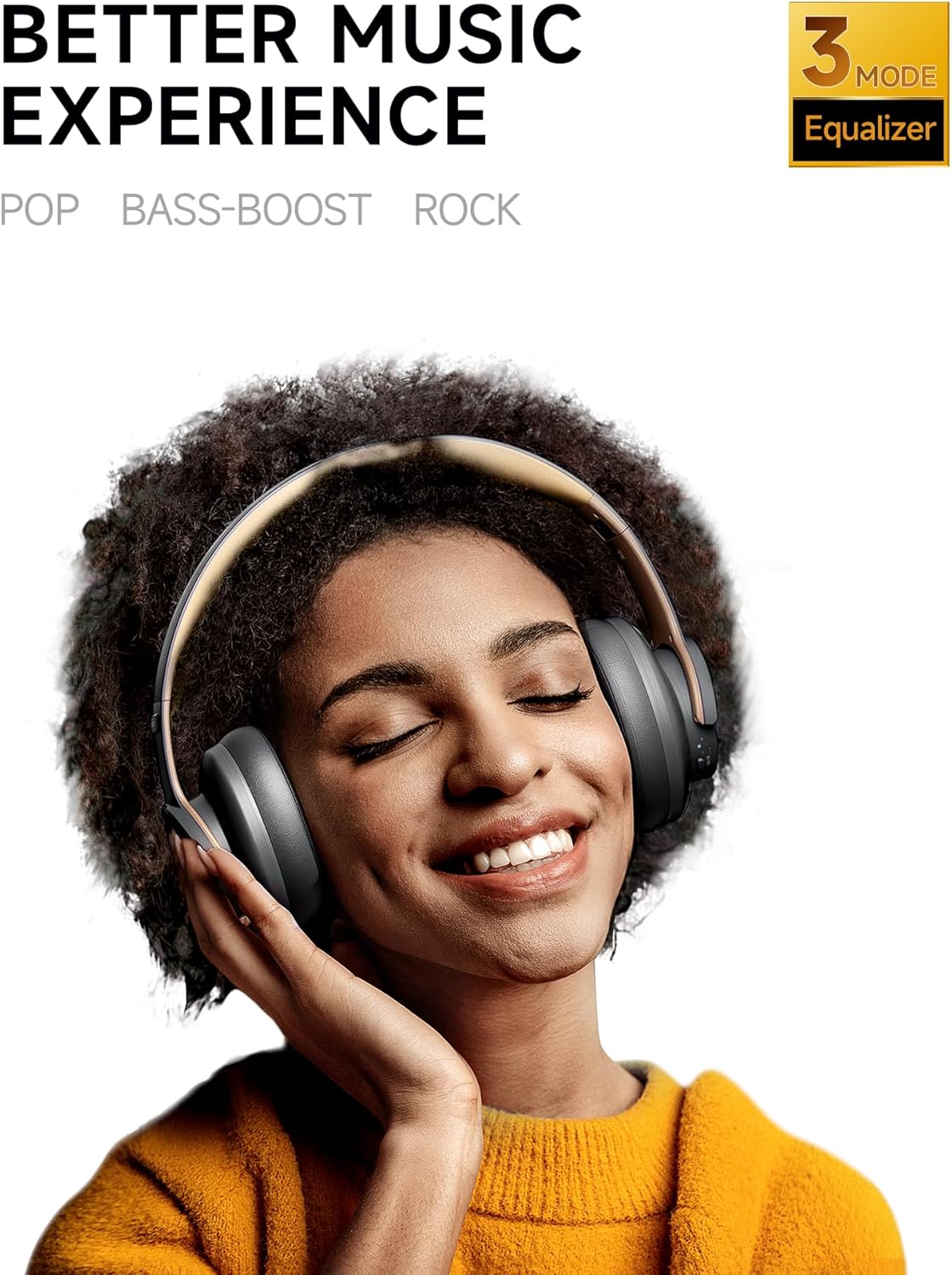Picun B8 Bluetooth Headphones, 120 Hours Headphone Wireless Bluetooth, Hands-Free Calls, 3EQ & Game Mode, Foldable Headphones Over Ear for Travel Home Office Cellphone PC Ashen Golden