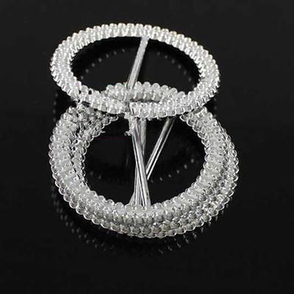 50 Pcs 53 mm Round Silver Tone Acrylic Buckle Chair Sash Ribbon Slider