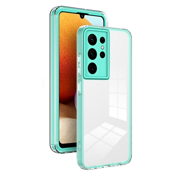 SaniMore for Samsung Galaxy S22 Ultra Case Slim Transparent [Not Yellowing Technology], Rugged PC & TPU Bumpers Built-in Detachable Lens Protector Shockproof Protective Cover, Green