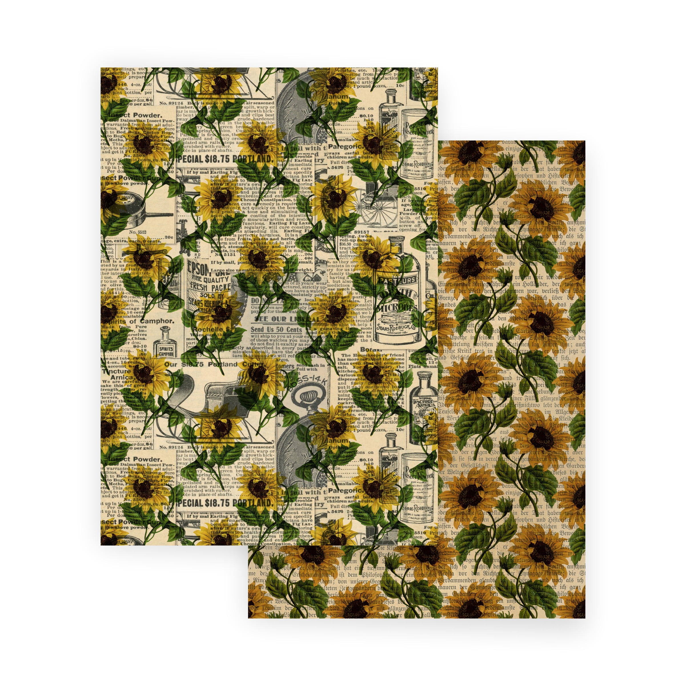 Scrapbooking Paper VINTAGE SUNFLOWERS 10 Double Sided Sheets 8.25 x 11.75, Craft Paper, Decoupage Paper, Decorative Paper, Vintage Paper