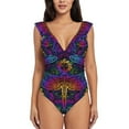 thumbnail image 2 of Goofa Indian Mandalas Dragonfly Print Women's Ruffled One Piece Swimsuit V Neck, 2 of 7