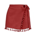 thumbnail image 4 of Ailaofu Womens Wrap Tassel Shorts High Waisted Tie Waist Solid Color Casual Shorts with Fringe Hem Flowy Lightweight Skort Style, 4 of 7