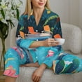 thumbnail image 6 of Wukai Tropical Poolside Relaxation Print Women's Pajama Set,PJ Set,Lounge Sets For Women Soft Long Sleeve Sleepwear Comfort and Style-Large, 6 of 7
