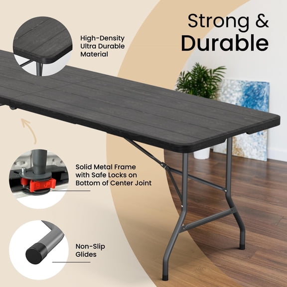8 Feet Foldable Table with Built in Handle & Steel Legs | Heavy Duty Portable | Perfect for Party, Dining, Wedding, Events, Picnic Indoor, Outdoor, Camping, Utility, Temporary