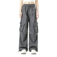 thumbnail image 1 of Amzcrzy Pantalones Cargo Holgados para Mujer, Cintura con Cordón, Pierna Ancha, Cómodos, Cintura Elástica, Sobredimensionados, Informales, Estilo Calle Hip Hop, con Bolsillos, Tallas M-2XL Gris, 1 of 5