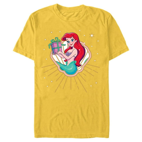 Disney Princess Ariel Seashell Gift Holiday Standard - Short Sleeve Blended T-Shirt for Adults – Customized-Yellow