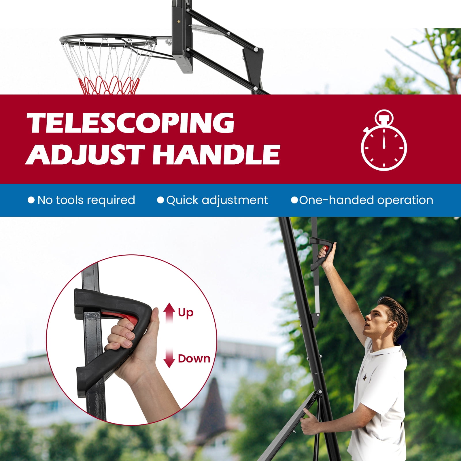 Topbuy Portable Basketball Hoop Basketball Hoop with Shatterproof PC Backboard