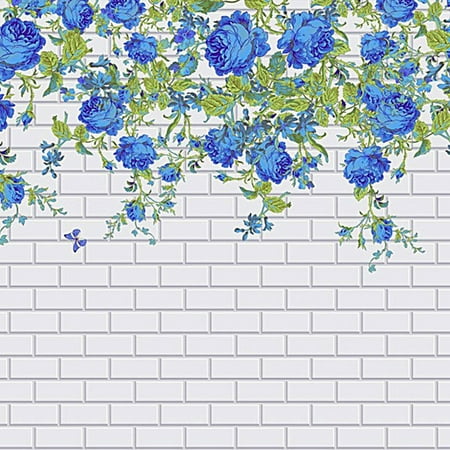 Photography Background Paper HelloDecor Polyester Fabric White Photography Backdrop Wall Paper 5x7ft Photo Background Blue Rose Flowers Background for Wedding Photo Booth ()