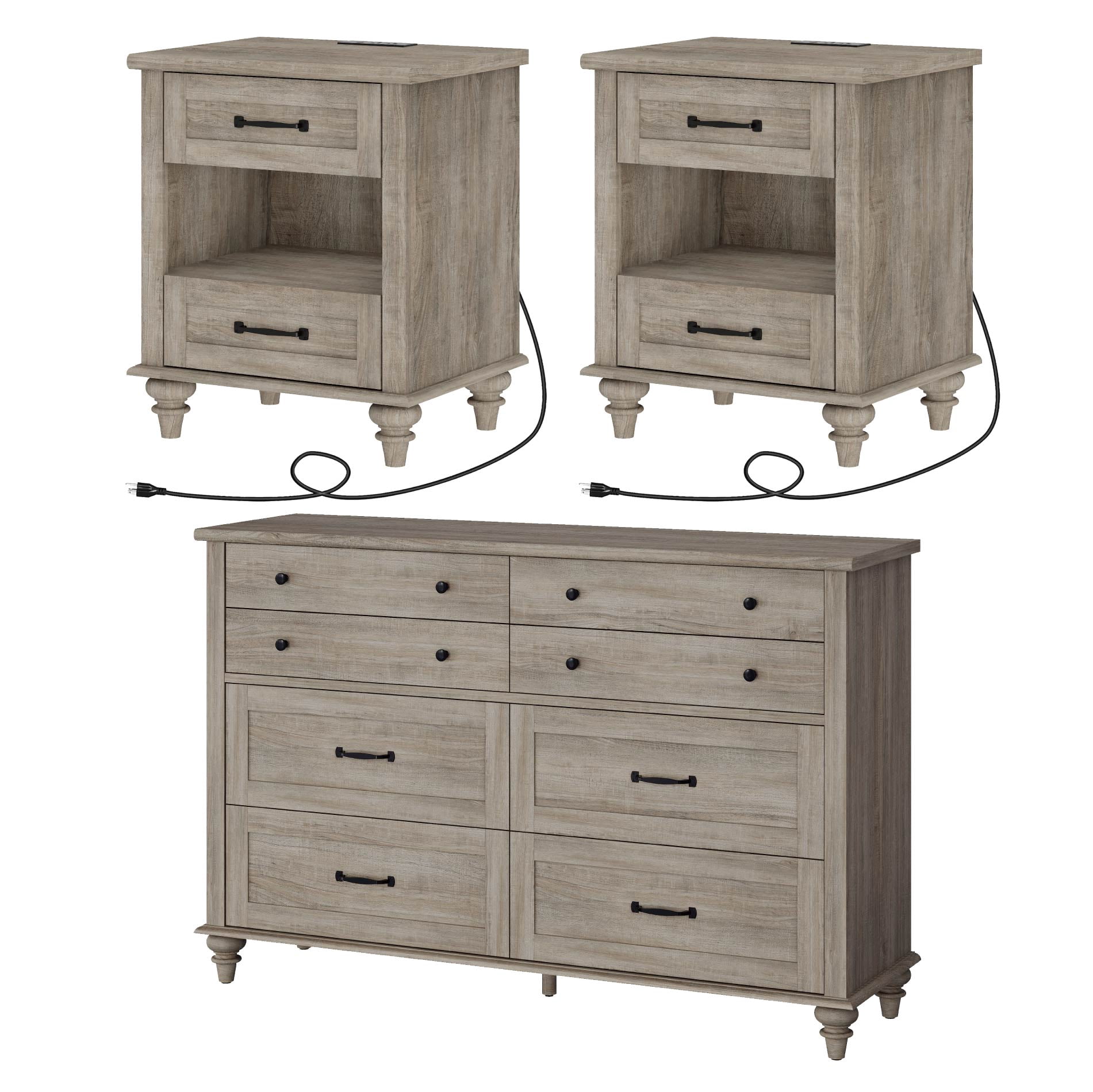 Kappesberg Hanford Gray 3-Piece Bedroom Set – 6-Drawer Dresser & 2