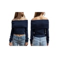thumbnail image 2 of Gupgi Womens Off Shoulder Sweater Solid Long Sleeve Fold Over Crop Knit Tops Casual Fall Sweater, 2 of 7