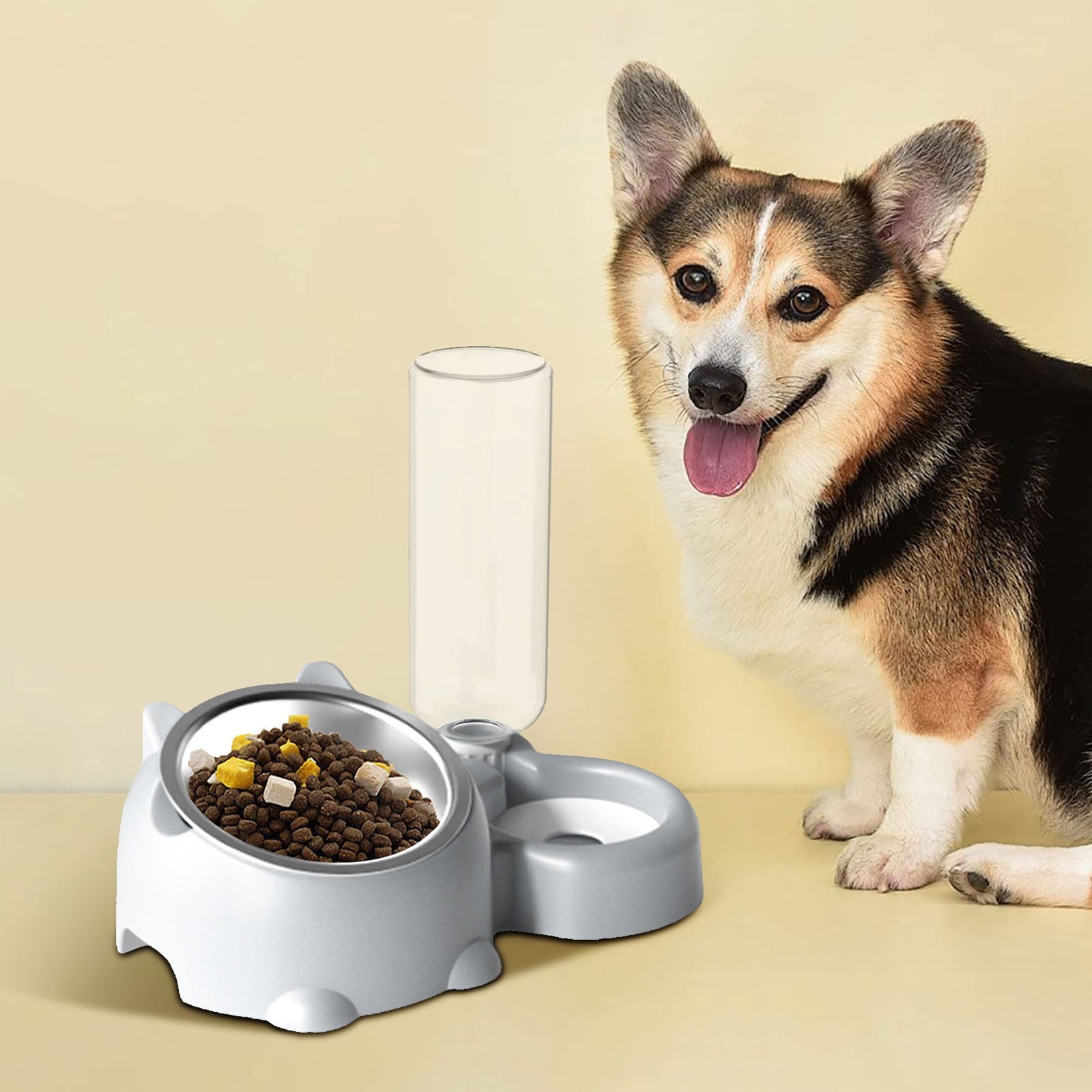 Double Pet Bowl Set with Automatic Water Dispenser - Stainless Steel Detachable Food & Water Bowls for Cats/Dogs - No-Spill Gravity Feeder for Puppies, Kittens & Small Pets