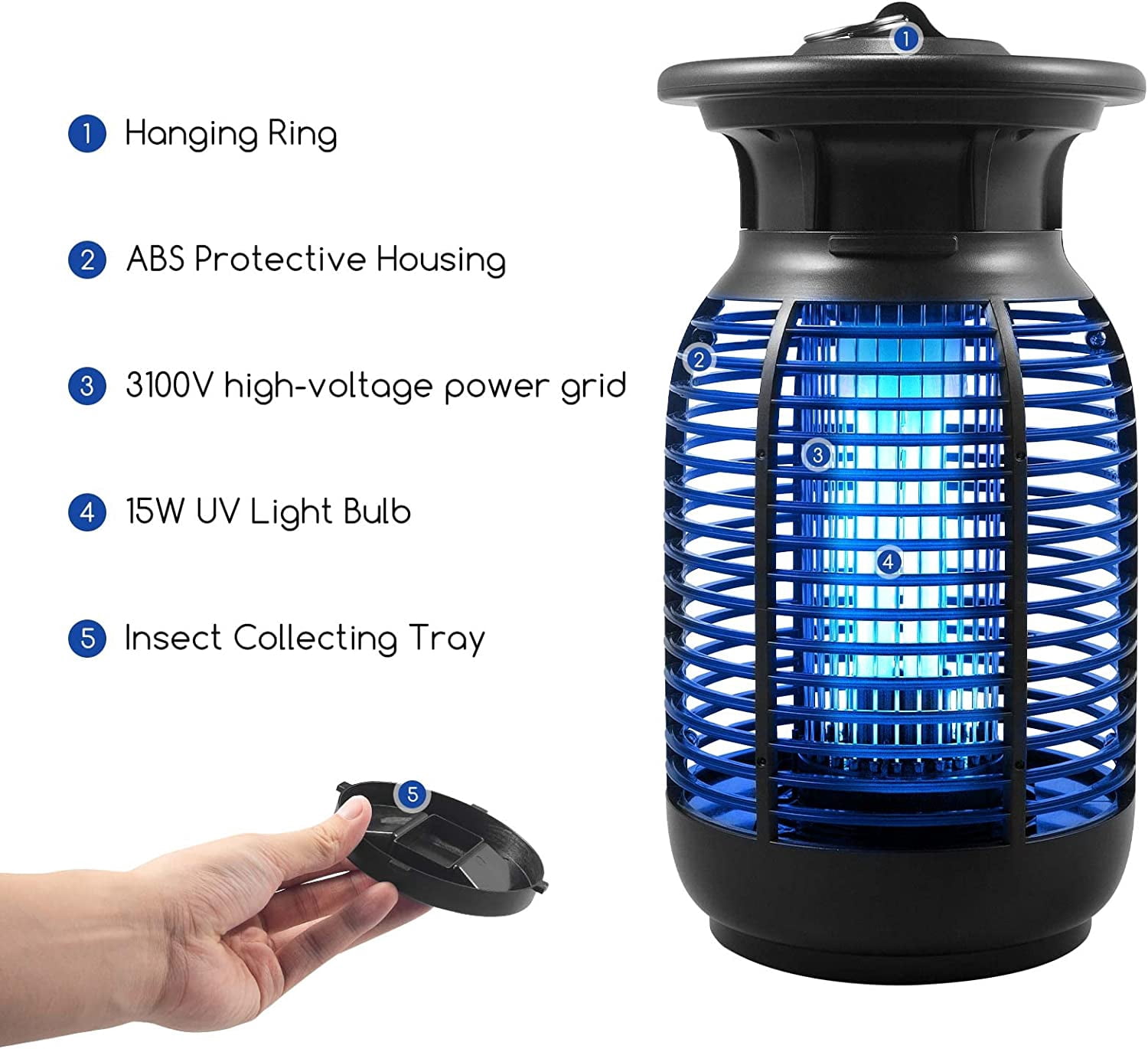 G·PEH Bug Zapper Indoor Plug in, Fly Traps for Indoors Outdoors, 4250V High Powered Electric Insect Trap, Waterproof Mosquito Killer for Home Patio Office, Safe & Effective