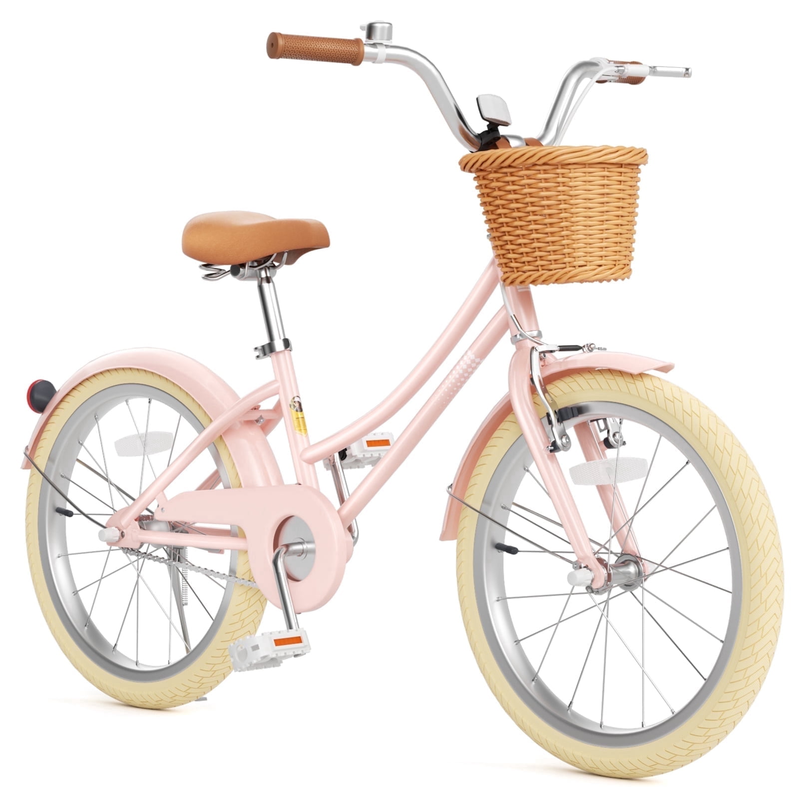 XJD 20 inch Girls Bike for 6-12 Years Old Toddlers and Kids, Kid's Bicycle with Basket and Kickstand, Retro Style Childrens Bike for Teen Girls, Pink