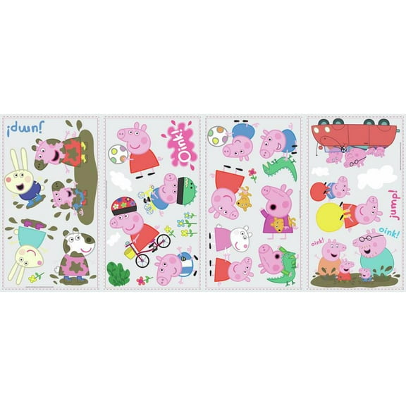 Peppa Pig Peel & Stick Wall Decals 28 Girls Room Nursery Decor Stickers - Peppa, George, Muddy Puddles