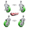 thumbnail image 2 of 4 Inch SS Green Polyurethane Swivel 12mm Threaded Stem Caster Set 2 Brake SCC, 2 of 2