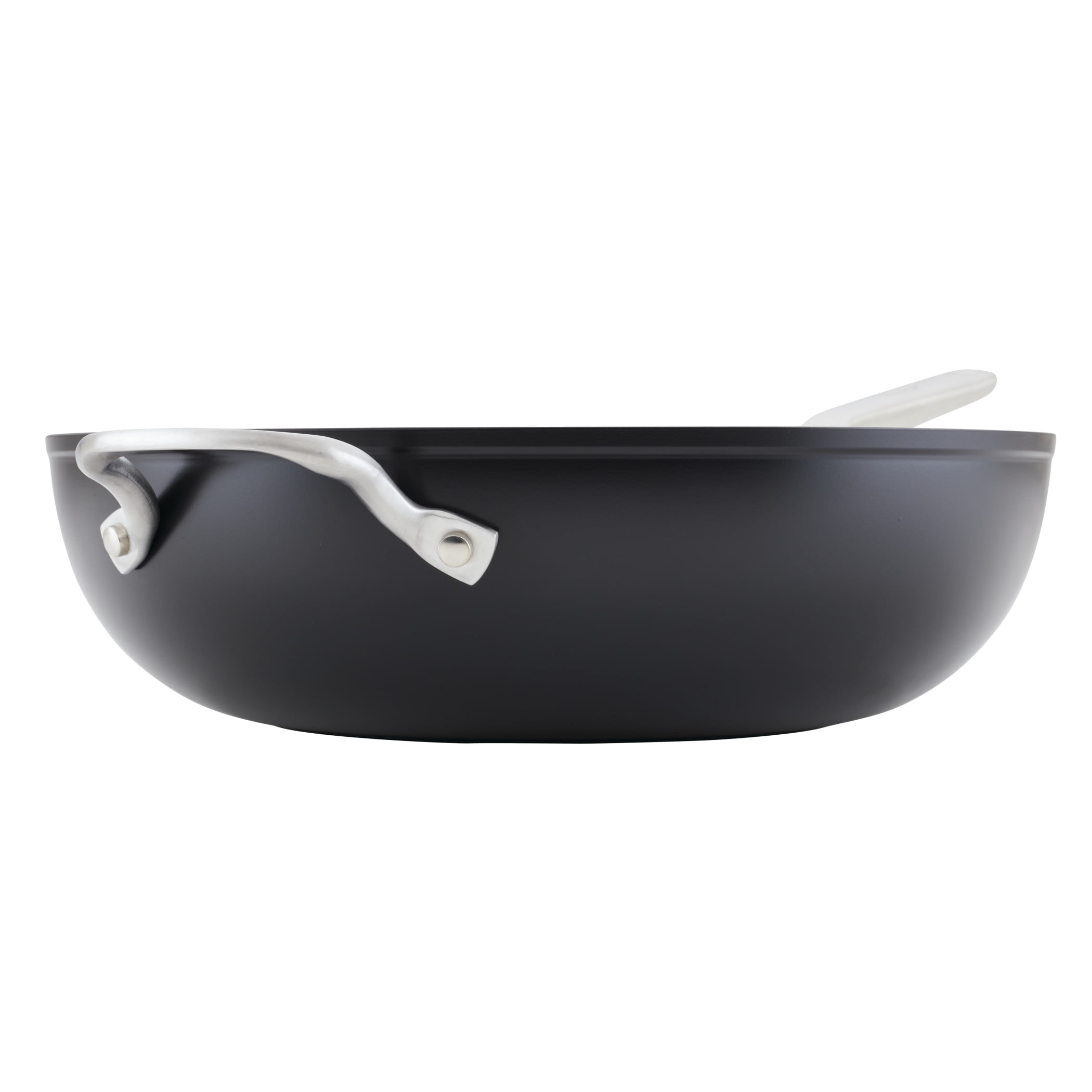 Meyer Accent Series 12.75 Hard Anodized Nonstick Induction Stir Fry Wok with Helper Handle and Glass Lid Matte Black