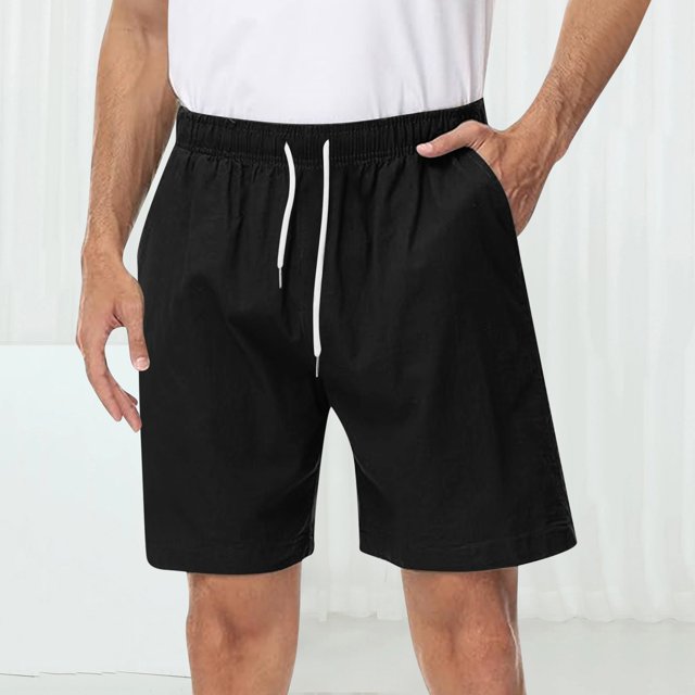 toraway Mens Summer Shorts Elastic Waist Drawstring Beach Shorts Solid Color Loose Shorts With Pockets S
