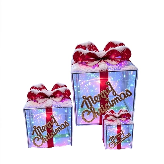 2026 Christmas Indoor Home Decor Christmas Decorations Set Of 3 Christmas Lighted Gift Boxes Light Up Present Ornament For Tree Indoor Outdoor Yard Holiday Door Warm White
