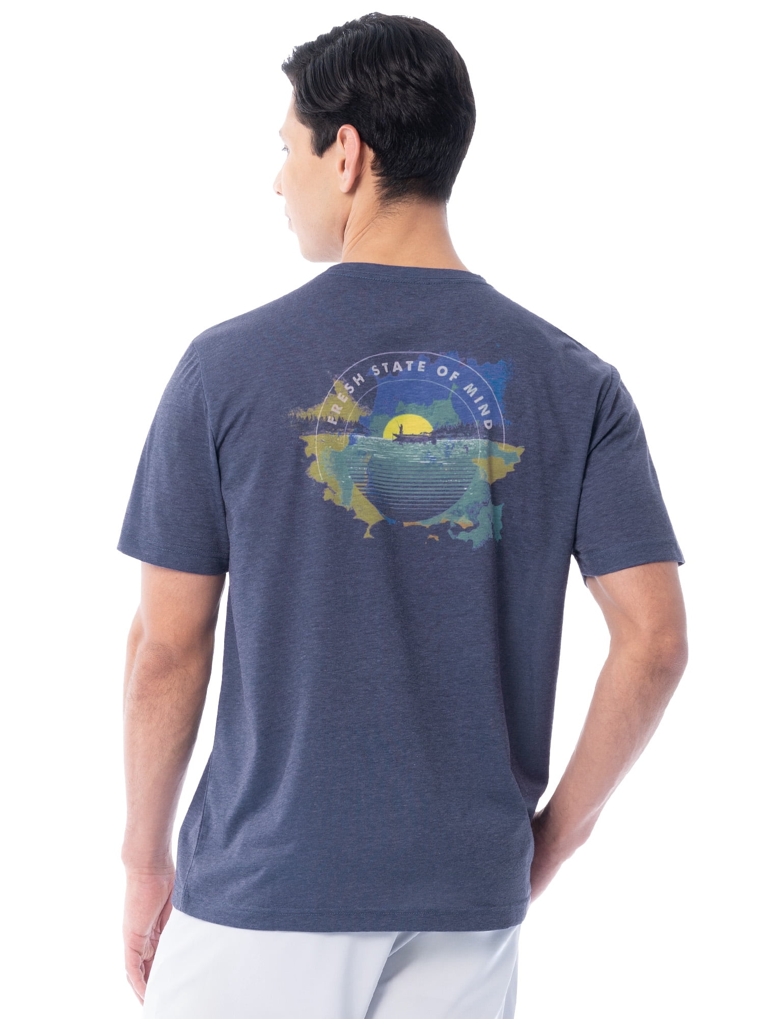 Fish N Vibe Men's Short Sleeve Fishing Performance Outdoor Graphic T-Shirt, Crown Blue, 2XL