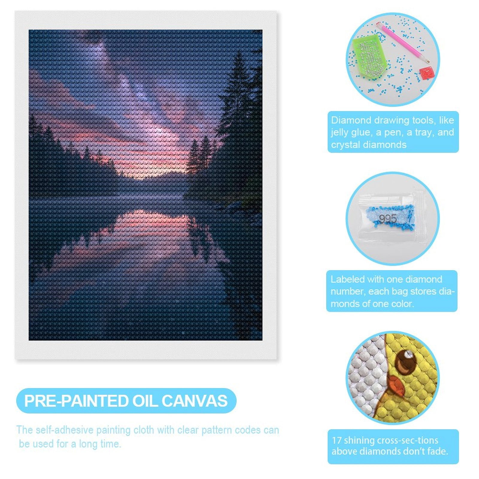 Diamond Art Kits for Adults, Starry Sky Over Serene Lake 5D Diamond Painting Kits for Adults Beginners, DIY Full Drill Diamond Painting, Gem Art and Crafts 12x16