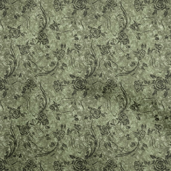 oneOone Viscose Jersey Olive Green Fabric Asian Batik Floral Craft Projects Decor Fabric Printed By The Yard 60 Inch Wide