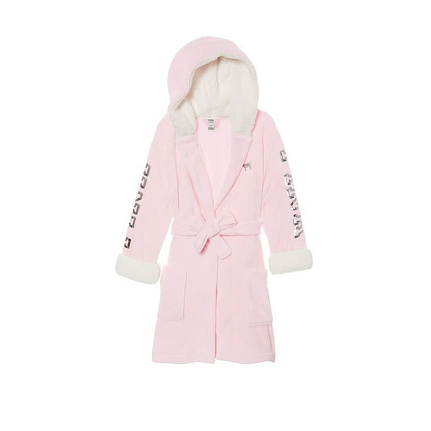 Victoria S Secret Pink Hooded Sherpa Lined Cozy Soft Plush Bling Robe Walmart Com