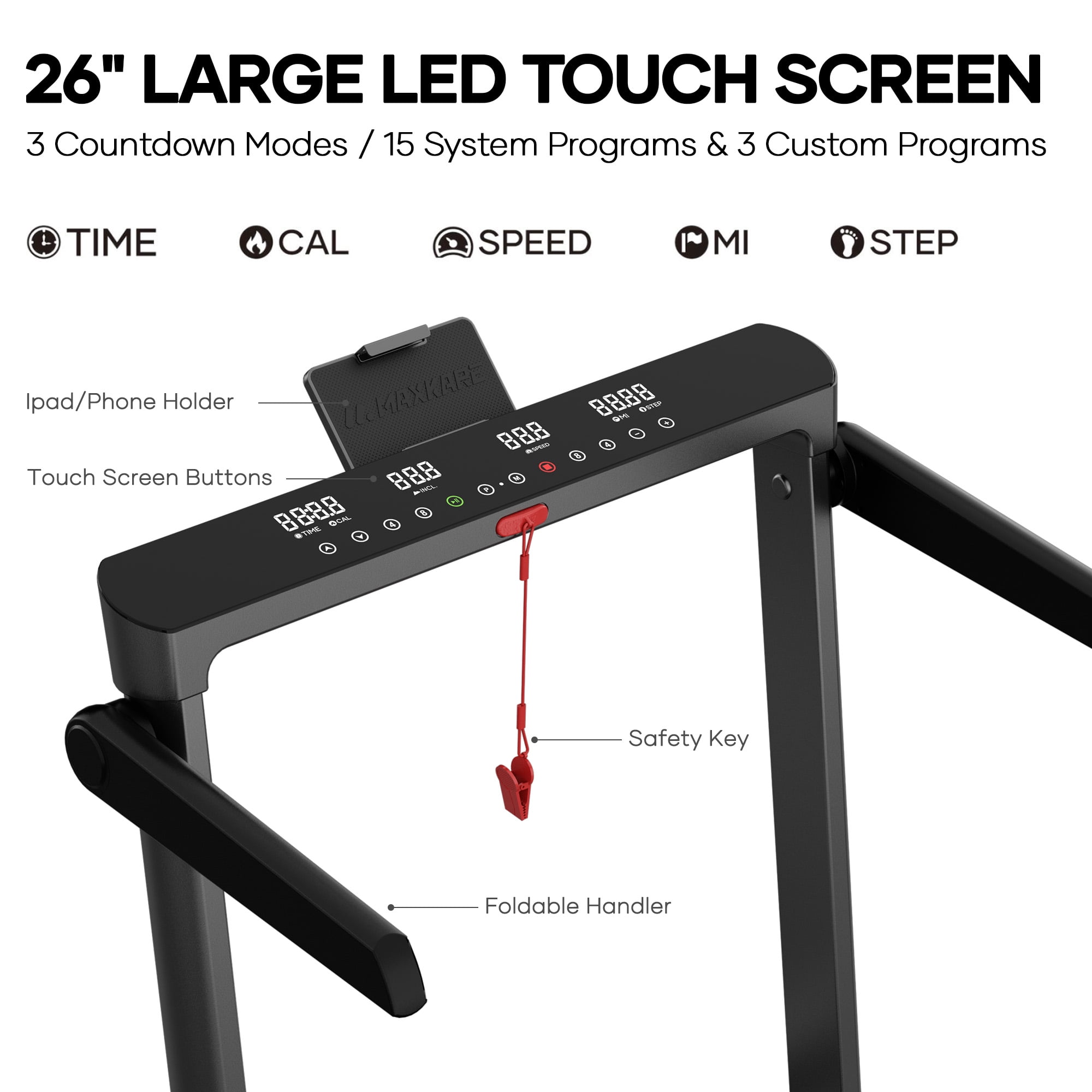 MaxKare Auto Incline 2-in-1 Walking Pad Treadmill 3.0HP with 26" LED Touch Screen and Remote, Foldable Treadmill with Bluetooth and Video Game, 286lbs