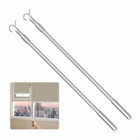Easy Pull Telescopic Draw Blind Tilt Wand, 13-24in Length Adjustable Blinds Rod, Down & Up Clothes Hanger Hook Pole 2pcs