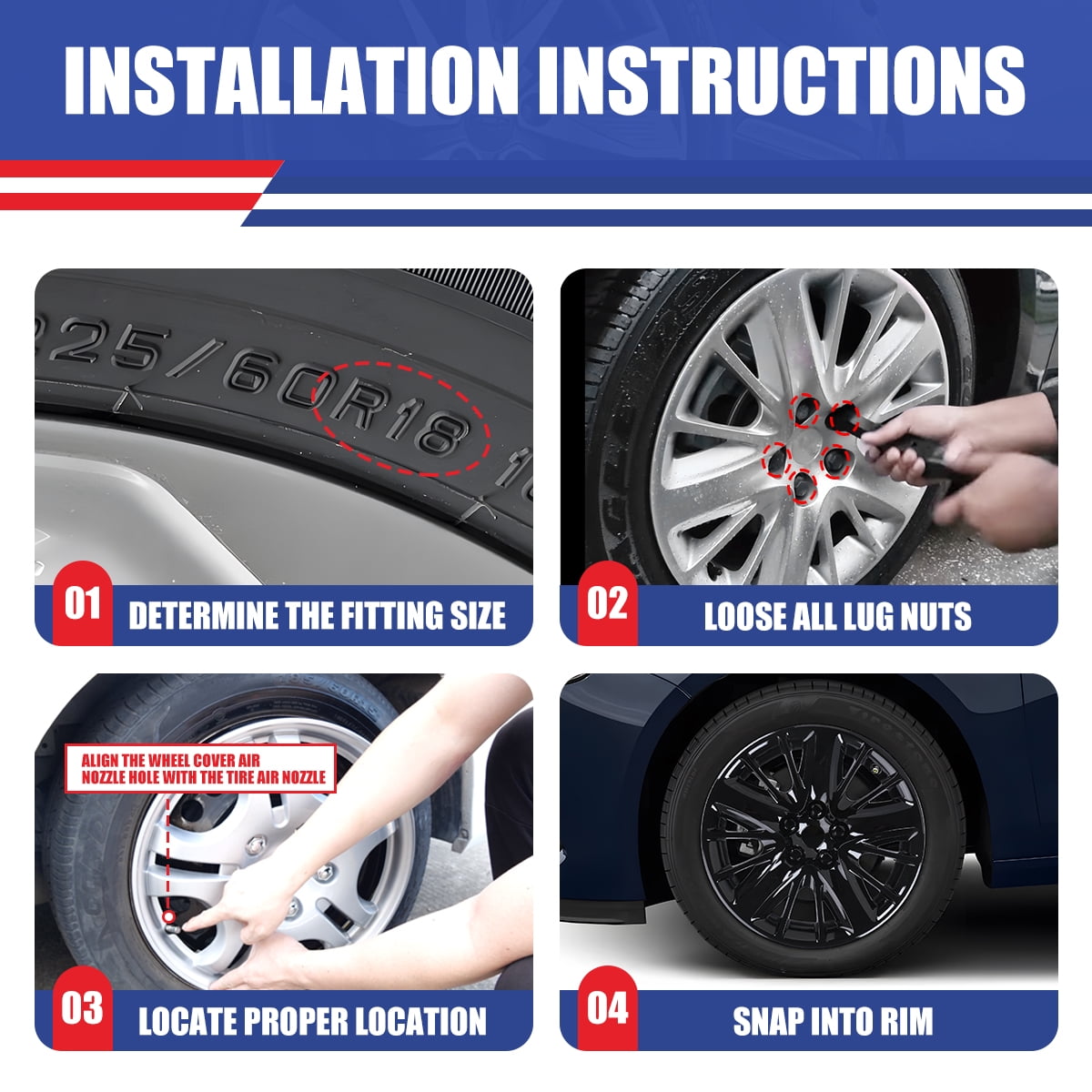 4PCS/Set 18" Steel Wheel Hubcaps for 2014-2020 Chevy Impala,Bolt-on Installation,Heavy Duty PP Material,Black Lacquer