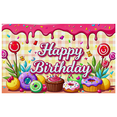 thumbnail image 3 of Happy Birthday Decoration Colorful Donuts Backdrop Banner Party Supplies Photography Props Kids Celebration Festival Event Decor Fun Balloon Cake Cupcake, 3 of 7