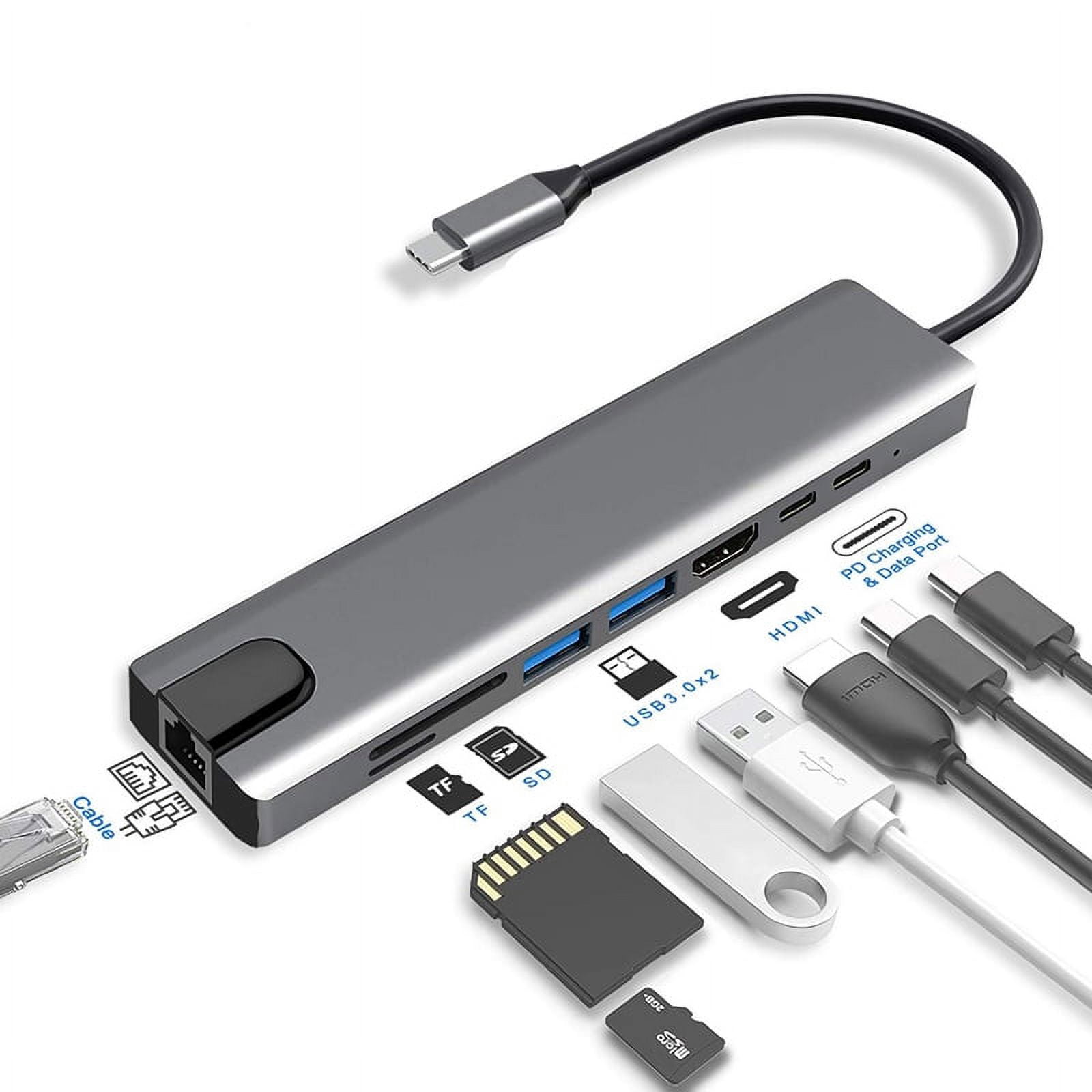 Sanoxy SANOXY-HUB2 8-in-1 USB C to Type C USB 3.0 Hub 4K HDMI Ethernet Micro SD-TF Card Adapter Dock