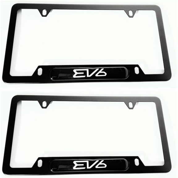 2pcs Stainless Steel EV6 License Plate Frames Cover Holder with Screws Caps for Kia EV Black