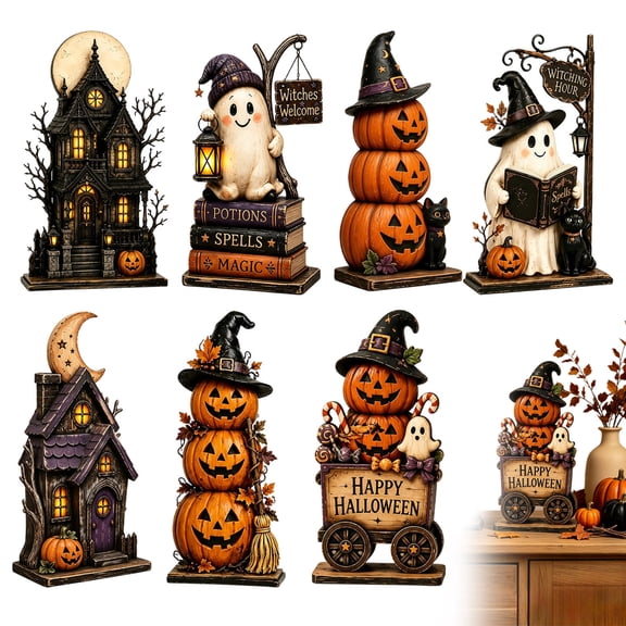 OJSFQUFP Halloween Wooden Pumpkin Decor Table Centerpiece Sign Ghost Centerpieces for Tables Grateful Blessings Fall Decorations for Home Shelf Mantel Table Sign Tiered Tray Decor