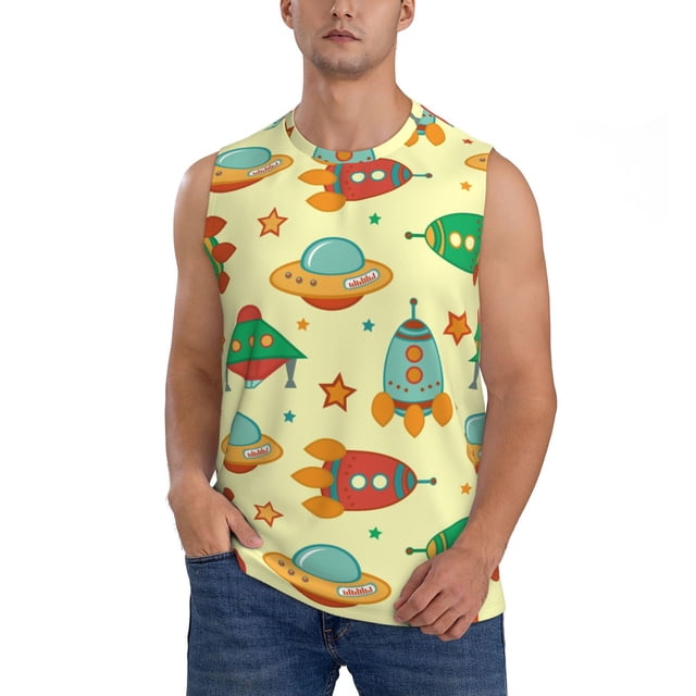 Bingfone Colorful Outer Space Pattern Men's Tank Tops Workout Sleeveless Tee Shirts Running Beach Tanks for Men-XX-Large