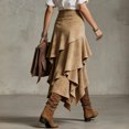 thumbnail image 4 of LWavelet Faux Suede Drawstring Fringe Asymmetrical Maxi Skirt Women Western Style Fall Casual Flowy Bottoms Khaki M, 4 of 5
