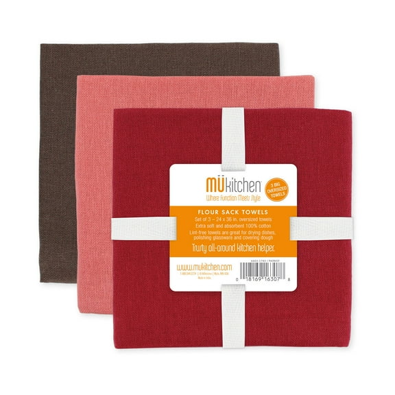 MU Kitchen 24" x 36" Flour Sack Towel, Set Of 3, Winery
