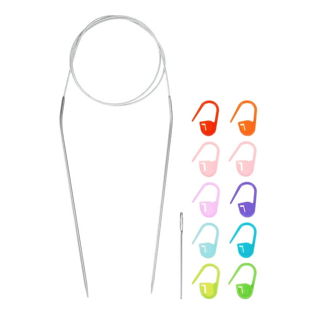 Agujas de Tejer Uxcell Tamaño US 0(2mm) Aguja Circular 31 Pulgadas(80cm) Aguja de Metal de Acero Inoxidable con Agujas para Proyectos Hechos a Mano DIY de Tejido