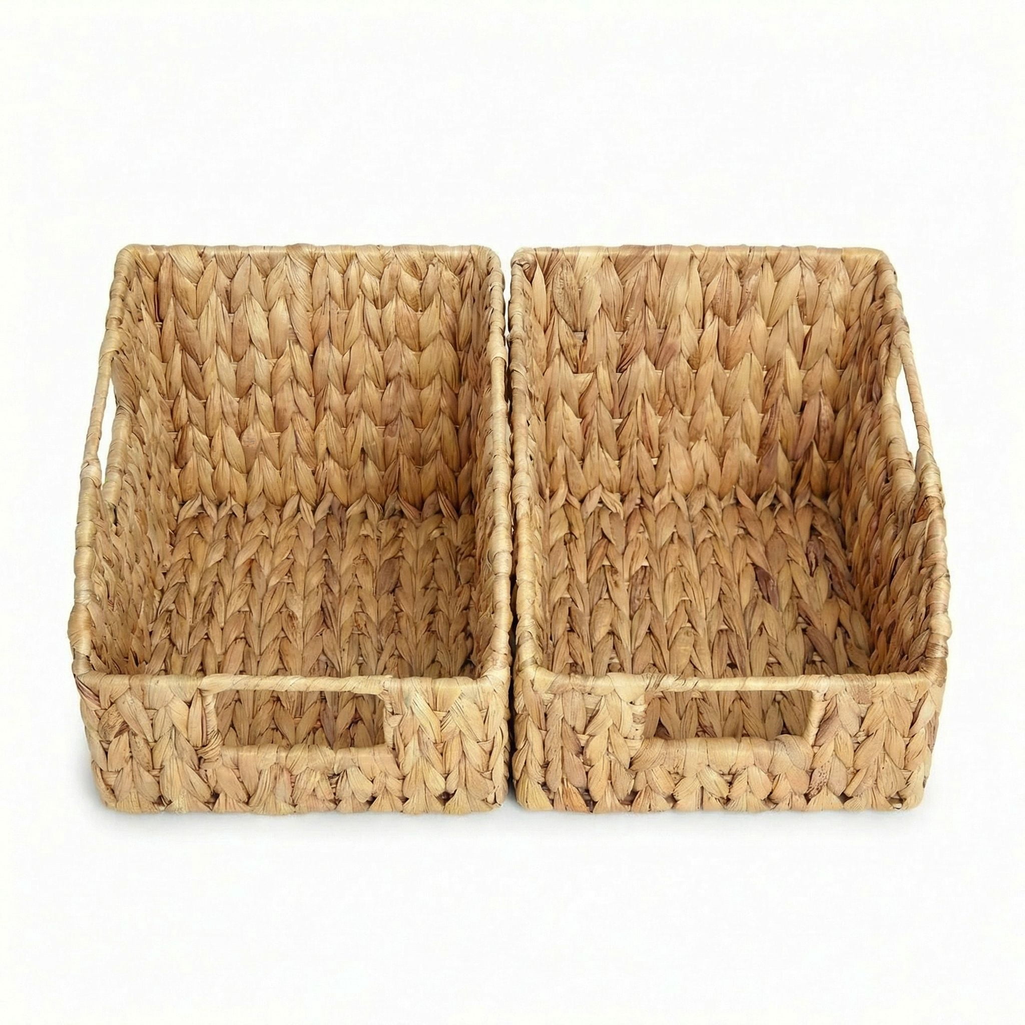 DEILSY Natural Water Hyacinth Wicker Storage Basket with Built-in Handles, Decorative Storage Baskets, Handwoven Wicker Basket for Pantry, Shelves, Closet & Home Organization - 2 Pack