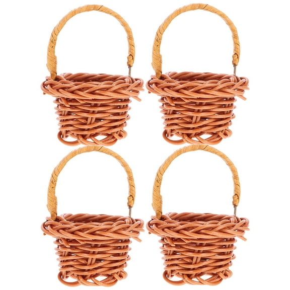 4pcs Mini Woven Basket with Handle Made of Plastic in Coffee Color for Home Decor