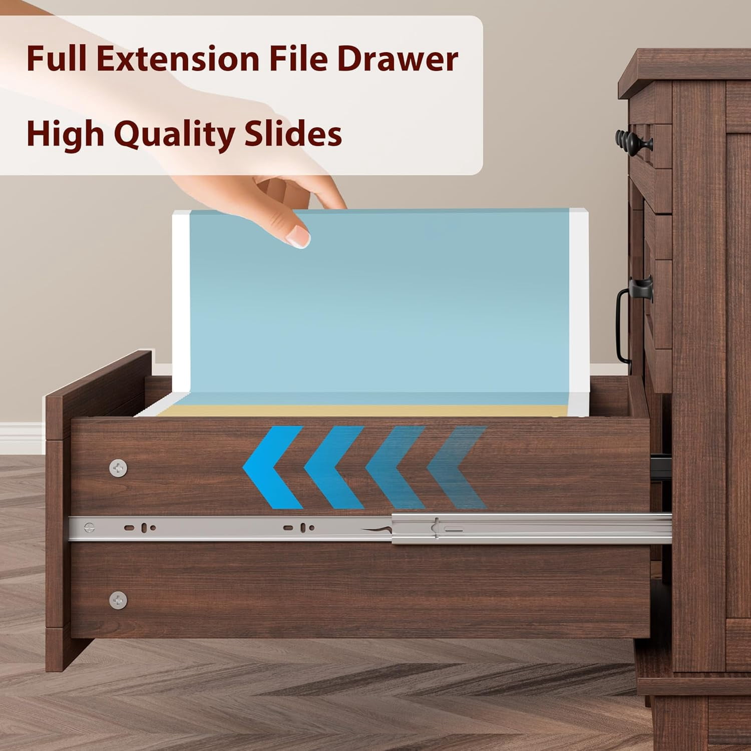 60" Wooden Home Office Desk with Built-in Power Outlet, Farmhouse Executive Desk with Storage Drawers and File Cabinet, Rectangular Study and Writing Table
