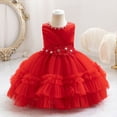 thumbnail image 2 of Girl Dress Kids 3D Floral Puffy Tutu Sleeveless Birthday Pageant Performance Midi Dress Girl Dresses Red 3-4Y, 2 of 3