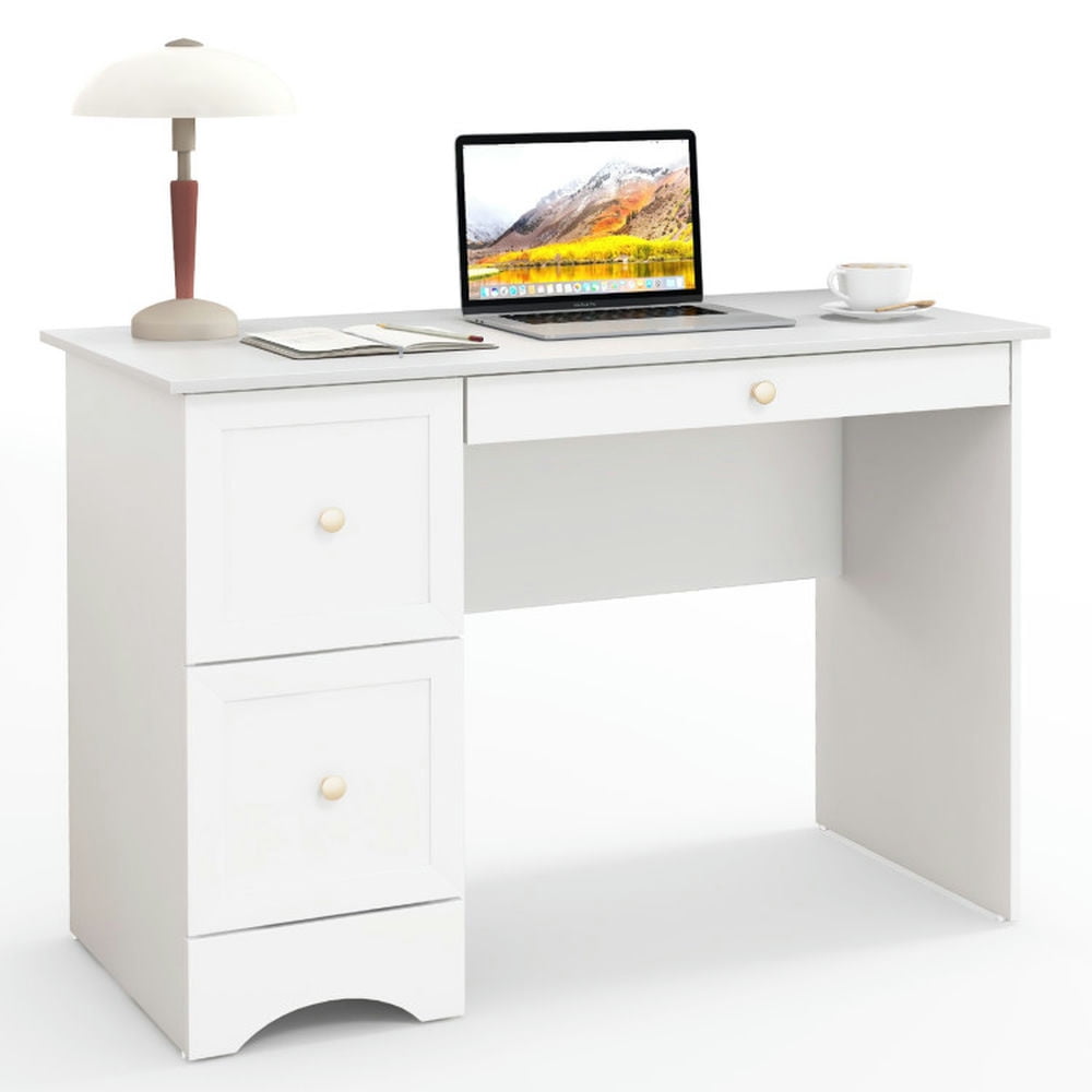 GVN Wooden Computer Desk Workstation with 3 Drawers for Home and Office-White, Desk for Bedroom, Gaming Computer Desks for Study,Working,Writing